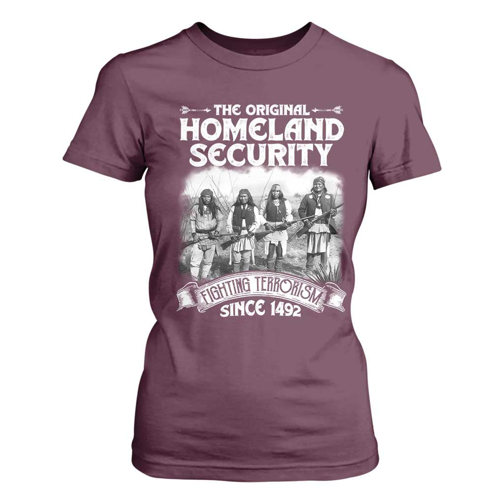 Native American T Shirt For Women Original Homeland Security TS09 Maroon Print Your Wear