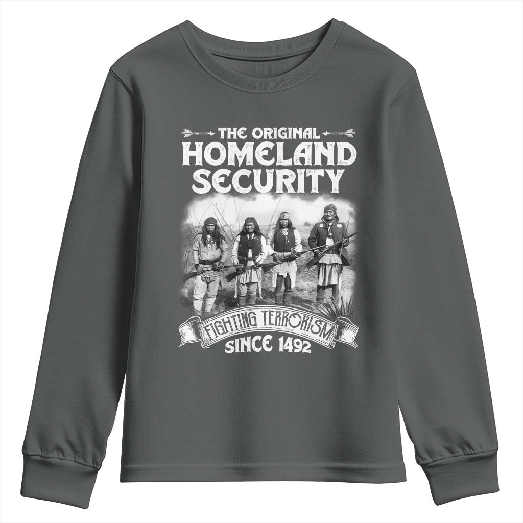 Native American Youth Sweatshirt Original Homeland Security TS09 Dark Heather Print Your Wear