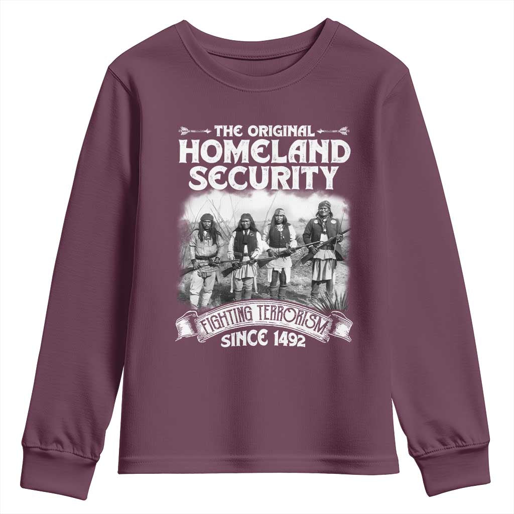 Native American Youth Sweatshirt Original Homeland Security TS09 Maroon Print Your Wear