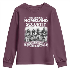 Native American Youth Sweatshirt Original Homeland Security TS09 Maroon Print Your Wear