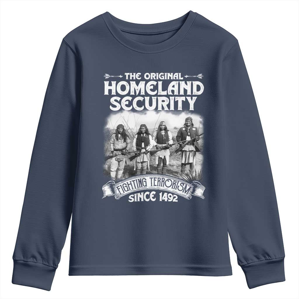 Native American Youth Sweatshirt Original Homeland Security TS09 Navy Print Your Wear