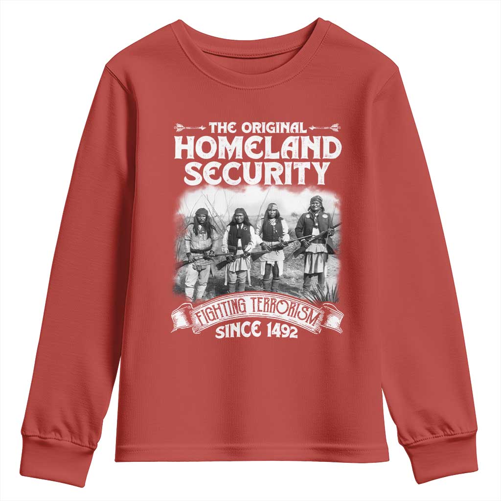 Native American Youth Sweatshirt Original Homeland Security TS09 Red Print Your Wear