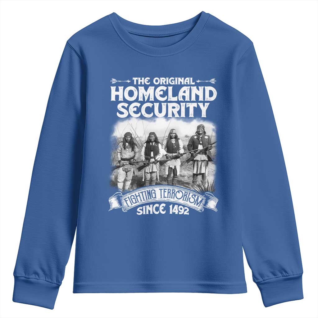 Native American Youth Sweatshirt Original Homeland Security TS09 Royal Blue Print Your Wear