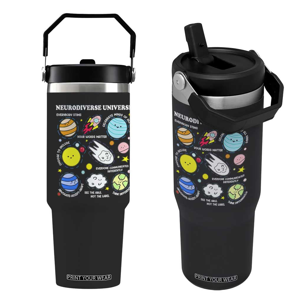 Neurodiverse Universe Flip Straw Tumbler Autism Awareness ADHD ASD Neurodiversity TS02 One Size: 30 oz Black Print Your Wear