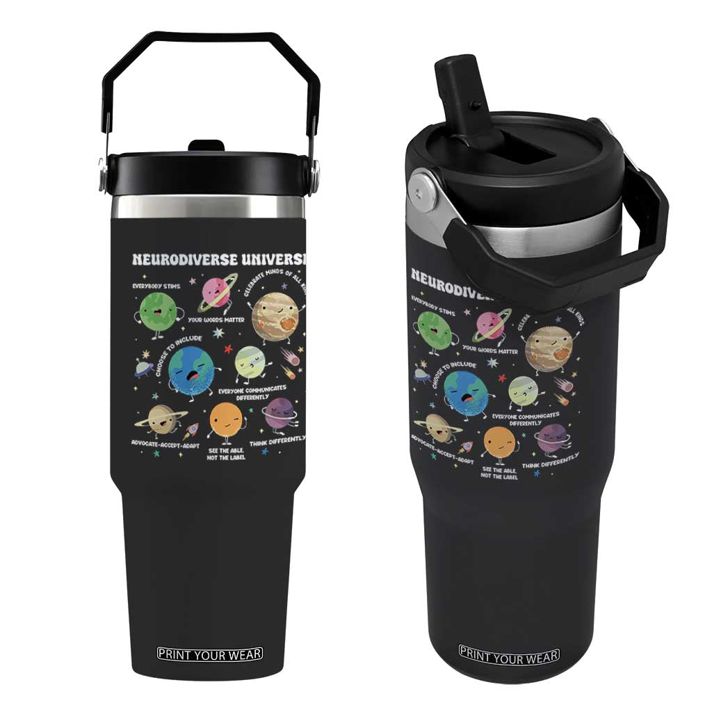 Neurodiverse Universe Flip Straw Tumbler Autism Awareness ASD ADHD Neurodiversity Sped Teacher TS02 One Size: 30 oz Black Print Your Wear