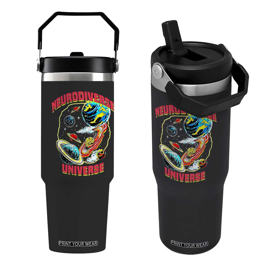Neurodiverse Universe Flip Straw Tumbler Neurodiversity Embrace ADHD Autism ASD TS02 One Size: 30 oz Black Print Your Wear