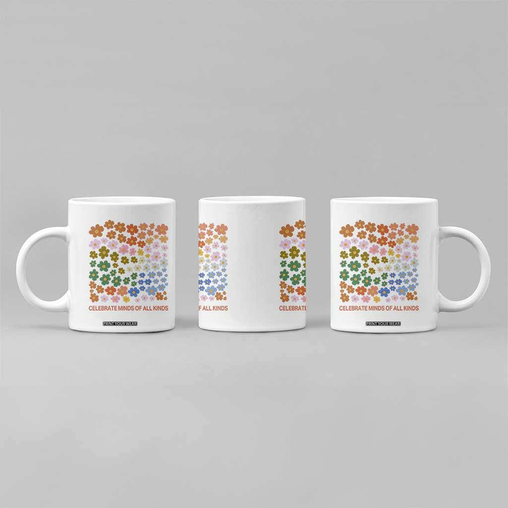 Neurodiversity Boho Floral Coffee Mug Celebrate Minds of All Kinds Autism ADHD ASD TS02 Print Your Wear
