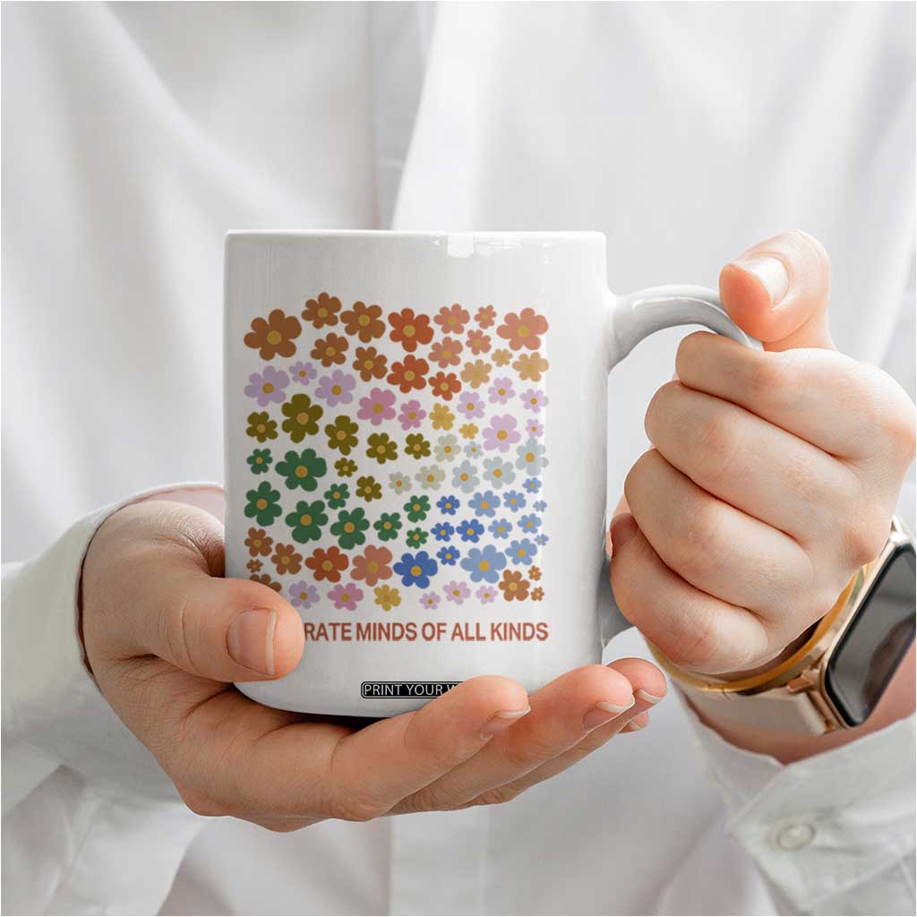 Neurodiversity Boho Floral Coffee Mug Celebrate Minds of All Kinds Autism ADHD ASD TS02 Print Your Wear