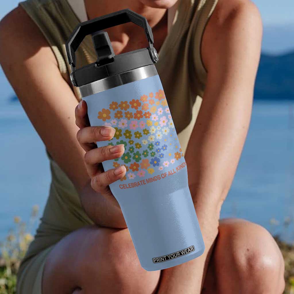 Neurodiversity Boho Floral Flip Straw Tumbler Celebrate Minds of All Kinds Autism ADHD ASD TS02 One Size: 30 oz Light Blue Print Your Wear