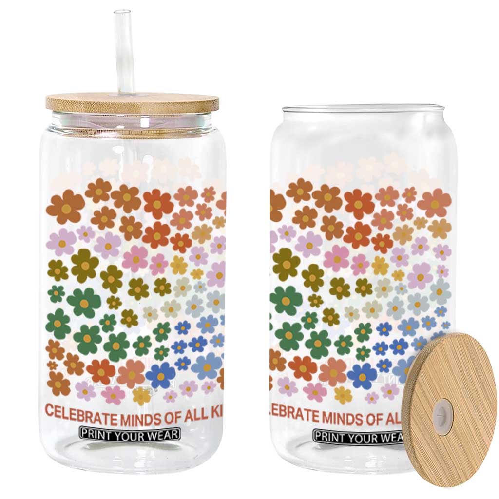 Neurodiversity Boho Floral Glass Can Celebrate Minds of All Kinds Autism ADHD ASD TS02 White Print Your Wear