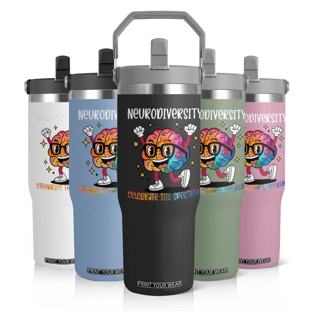 Neurodiversity Brain Flip Straw Tumbler Celebrate The Spectrum Autism Acceptance ASD ADHD TS02 Print Your Wear