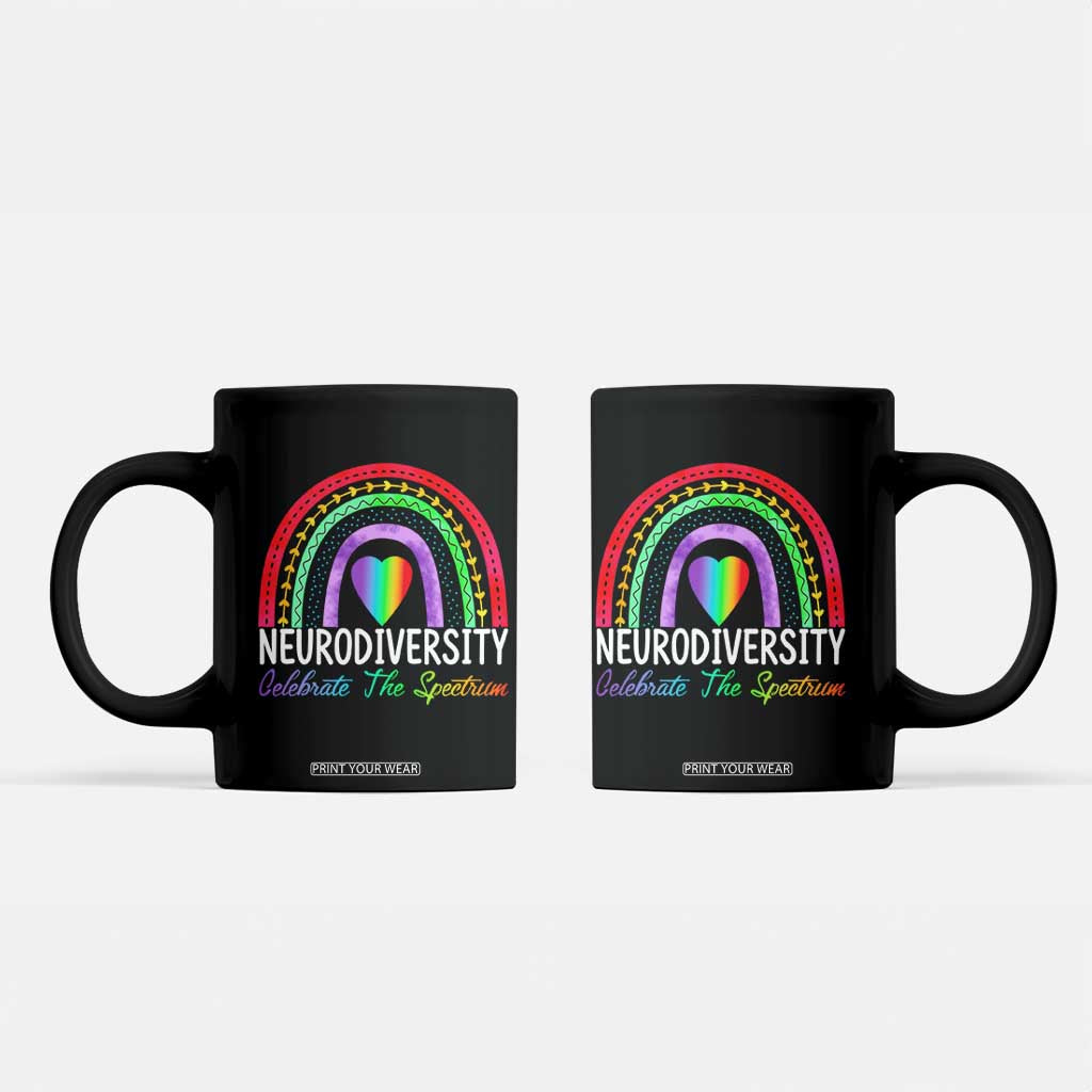 Neurodiversity Coffee Mug Autism Spectrum ASD ADHD Rainbow Boho TS02 Black Print Your Wear