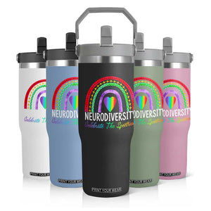 Neurodiversity Flip Straw Tumbler Autism Spectrum ASD ADHD Rainbow Boho TS02 Print Your Wear