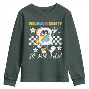 Neurodiversity Is My Jam Inclusion Autism Awareness Youth Sweatshirt Special Education Teacher Para Gift TS10 Dark Forest Green Print Your Wear