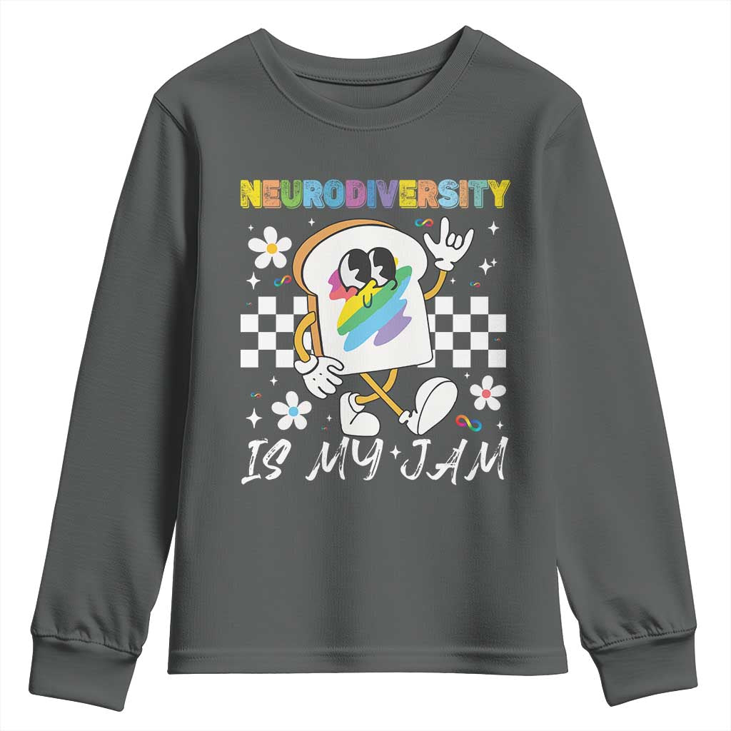 Neurodiversity Is My Jam Inclusion Autism Awareness Youth Sweatshirt Special Education Teacher Para Gift TS10 Dark Heather Print Your Wear