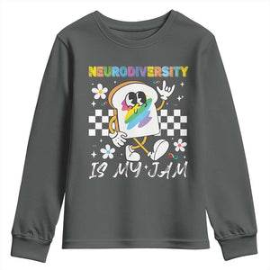 Neurodiversity Is My Jam Inclusion Autism Awareness Youth Sweatshirt Special Education Teacher Para Gift TS10 Dark Heather Print Your Wear