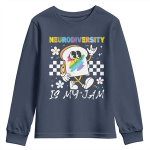 Neurodiversity Is My Jam Inclusion Autism Awareness Youth Sweatshirt Special Education Teacher Para Gift TS10 Navy Print Your Wear