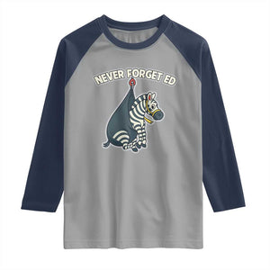 Never Forget Ed The Zebra Meme Raglan Shirt Funny Viral Animal Escape Internet Humor Fans TS02 Sport Gray Navy Print Your Wear