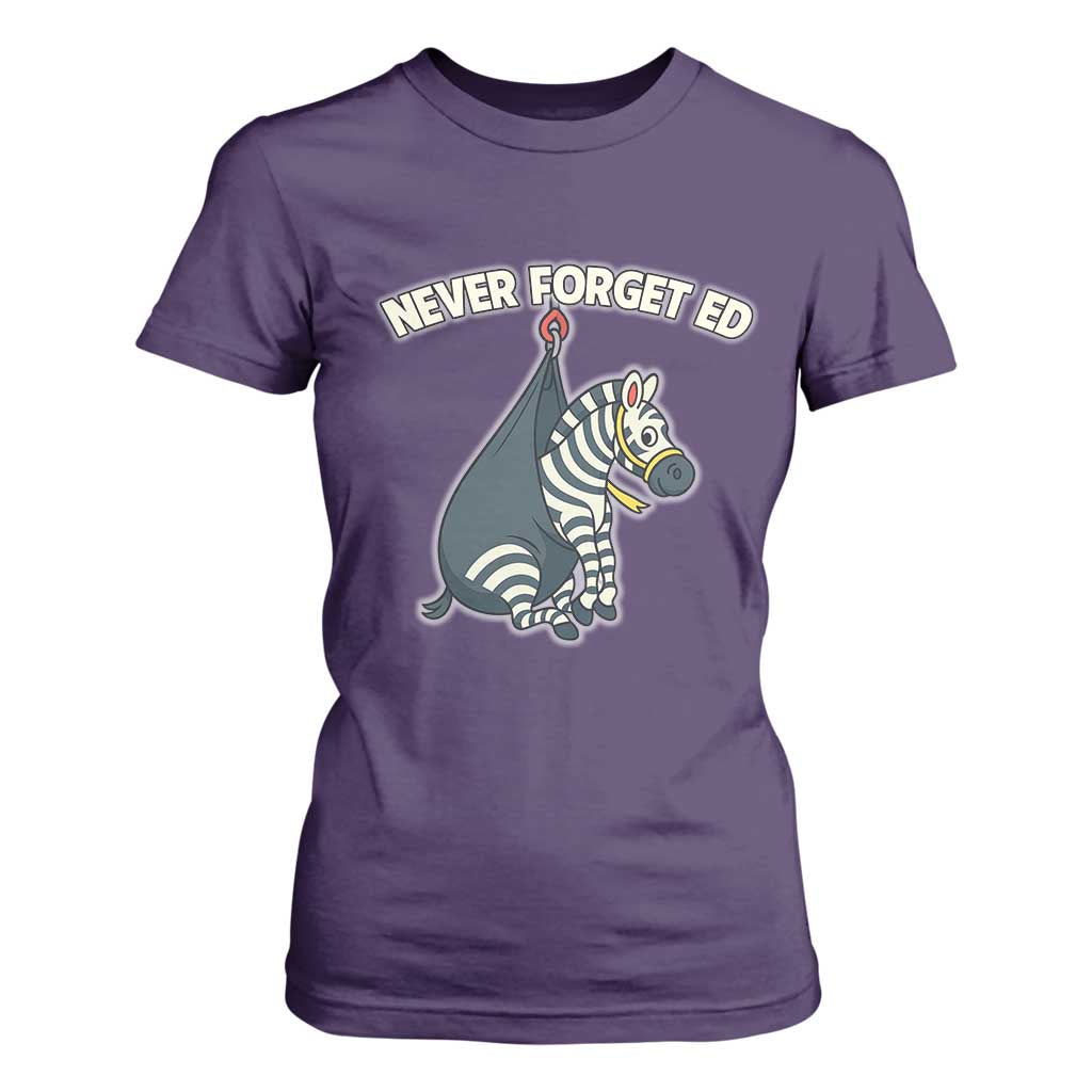 Never Forget Ed The Zebra Meme T Shirt For Women Funny Viral Animal Escape Internet Humor Fans TS02 Purple Print Your Wear