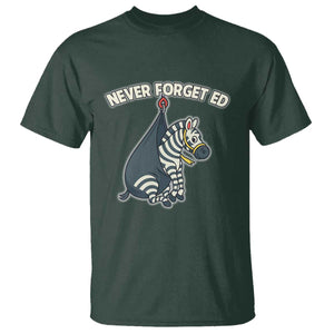 Never Forget Ed The Zebra Meme T Shirt Funny Viral Animal Escape Internet Humor Fans TS02 Dark Forest Green Print Your Wear