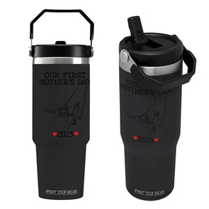 New Mom of Twins Est. 2025 Flip Straw Tumbler First Mothers Day Matching Gift Light TS02 One Size: 30 oz Black Print Your Wear