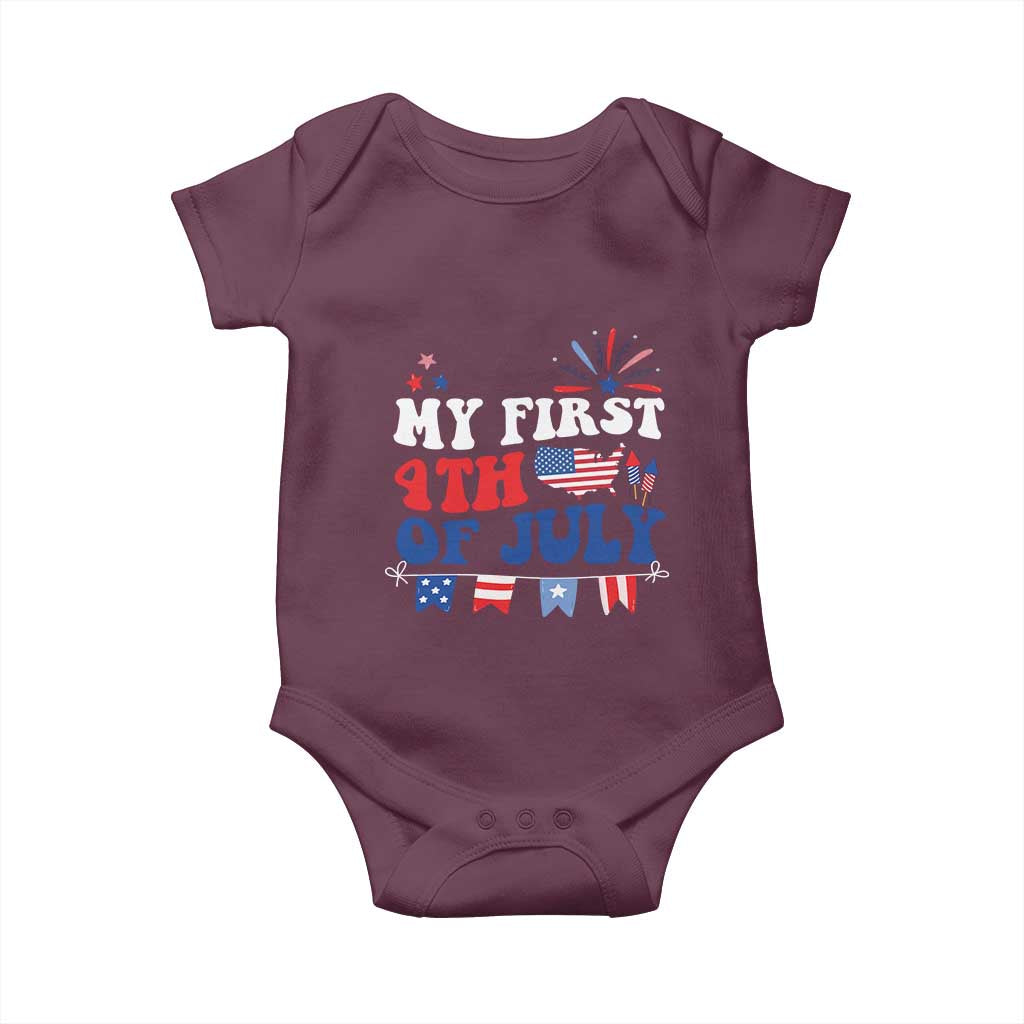 Newborn My First 4th of July Baby Onesie Groovy Baby Infant Neutral Outfits Stars Stripe TS10 Maroon Print Your Wear