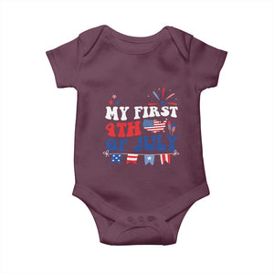 Newborn My First 4th of July Baby Onesie Groovy Baby Infant Neutral Outfits Stars Stripe TS10 Maroon Print Your Wear