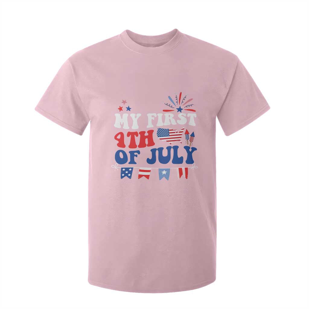Newborn My First 4th of July T Shirt For Kid Groovy Baby Infant Neutral Outfits Stars Stripe TS10 Light Pink Print Your Wear