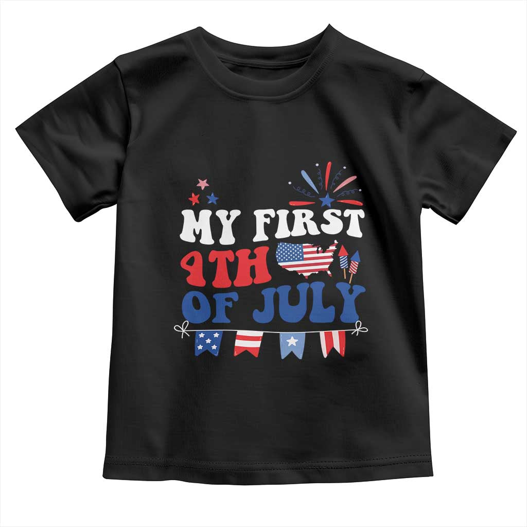 Newborn My First 4th of July Toddler T Shirt Groovy Baby Infant Neutral Outfits Stars Stripe TS10 Black Print Your Wear