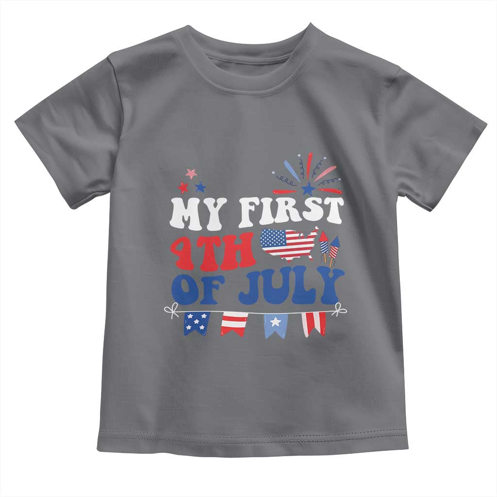 Newborn My First 4th of July Toddler T Shirt Groovy Baby Infant Neutral Outfits Stars Stripe TS10 Charcoal Print Your Wear