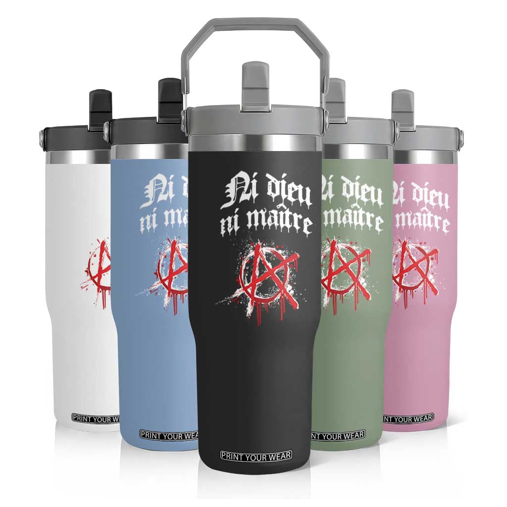 Ni Dieu Ni Maitre No God No Masters Flip Straw Tumbler Anarchy Symbol TS11 Print Your Wear