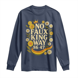 No Faux King Way 8647 Long Sleeve Shirt Subtle Resist 70s Retro Floral TS02 Navy Print Your Wear