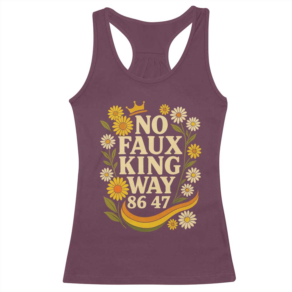 No Faux King Way 8647 Racerback Tank Top Subtle Resist 70s Retro Floral TS02 Maroon Print Your Wear