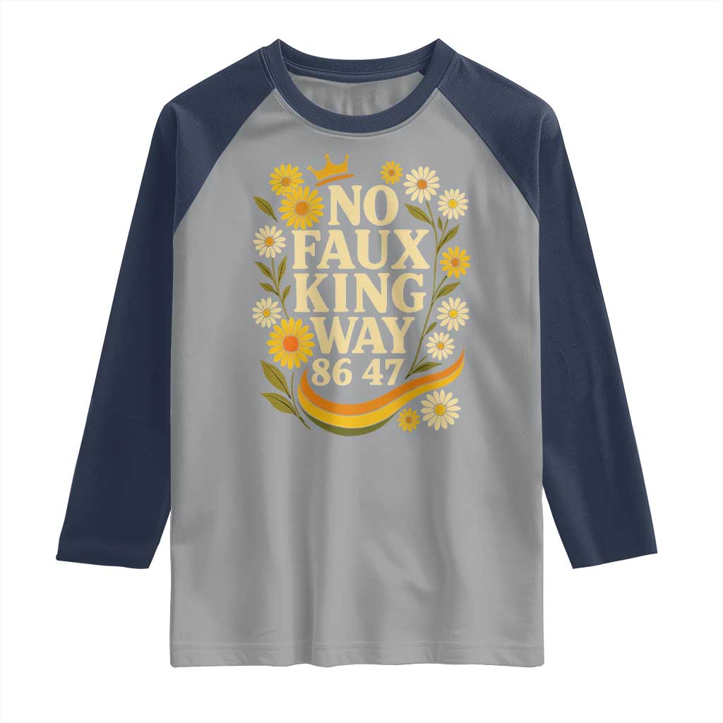 No Faux King Way 8647 Raglan Shirt Subtle Resist 70s Retro Floral TS02 Sport Gray Navy Print Your Wear