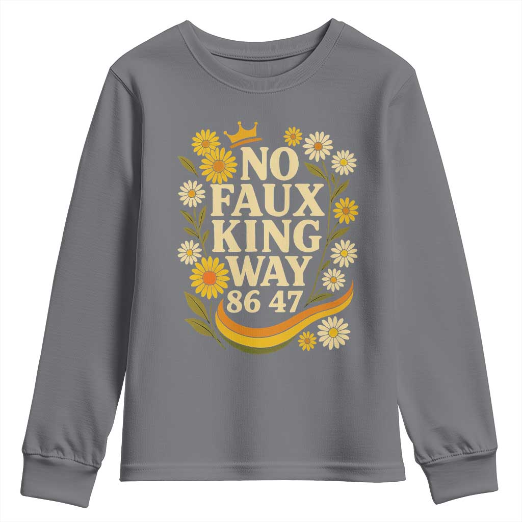 No Faux King Way 8647 Youth Sweatshirt Subtle Resist 70s Retro Floral TS02 Charcoal Print Your Wear