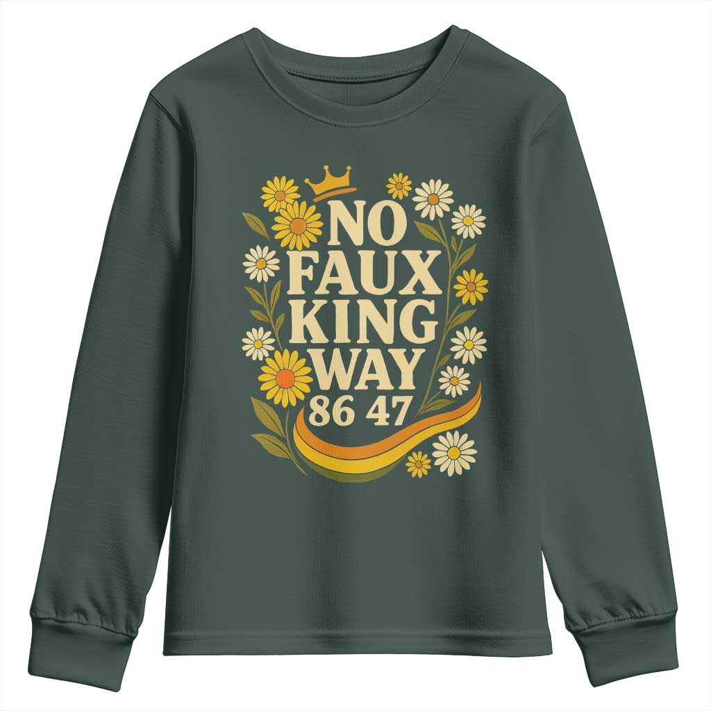 No Faux King Way 8647 Youth Sweatshirt Subtle Resist 70s Retro Floral TS02 Dark Forest Green Print Your Wear