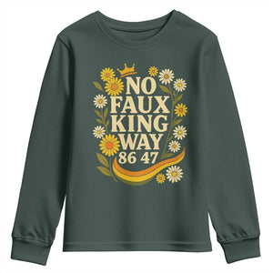 No Faux King Way 8647 Youth Sweatshirt Subtle Resist 70s Retro Floral TS02 Dark Forest Green Print Your Wear