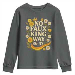 No Faux King Way 8647 Youth Sweatshirt Subtle Resist 70s Retro Floral TS02 Dark Heather Print Your Wear