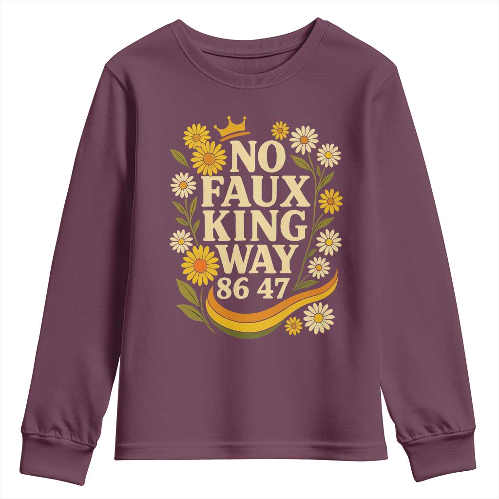 No Faux King Way 8647 Youth Sweatshirt Subtle Resist 70s Retro Floral TS02 Maroon Print Your Wear