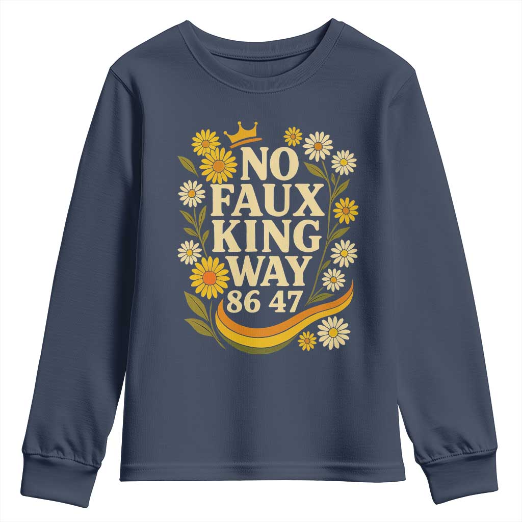 No Faux King Way 8647 Youth Sweatshirt Subtle Resist 70s Retro Floral TS02 Navy Print Your Wear