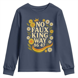 No Faux King Way 8647 Youth Sweatshirt Subtle Resist 70s Retro Floral TS02 Navy Print Your Wear