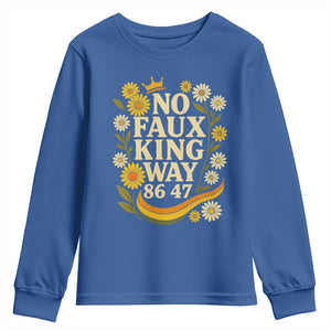 No Faux King Way 8647 Youth Sweatshirt Subtle Resist 70s Retro Floral TS02 Royal Blue Print Your Wear