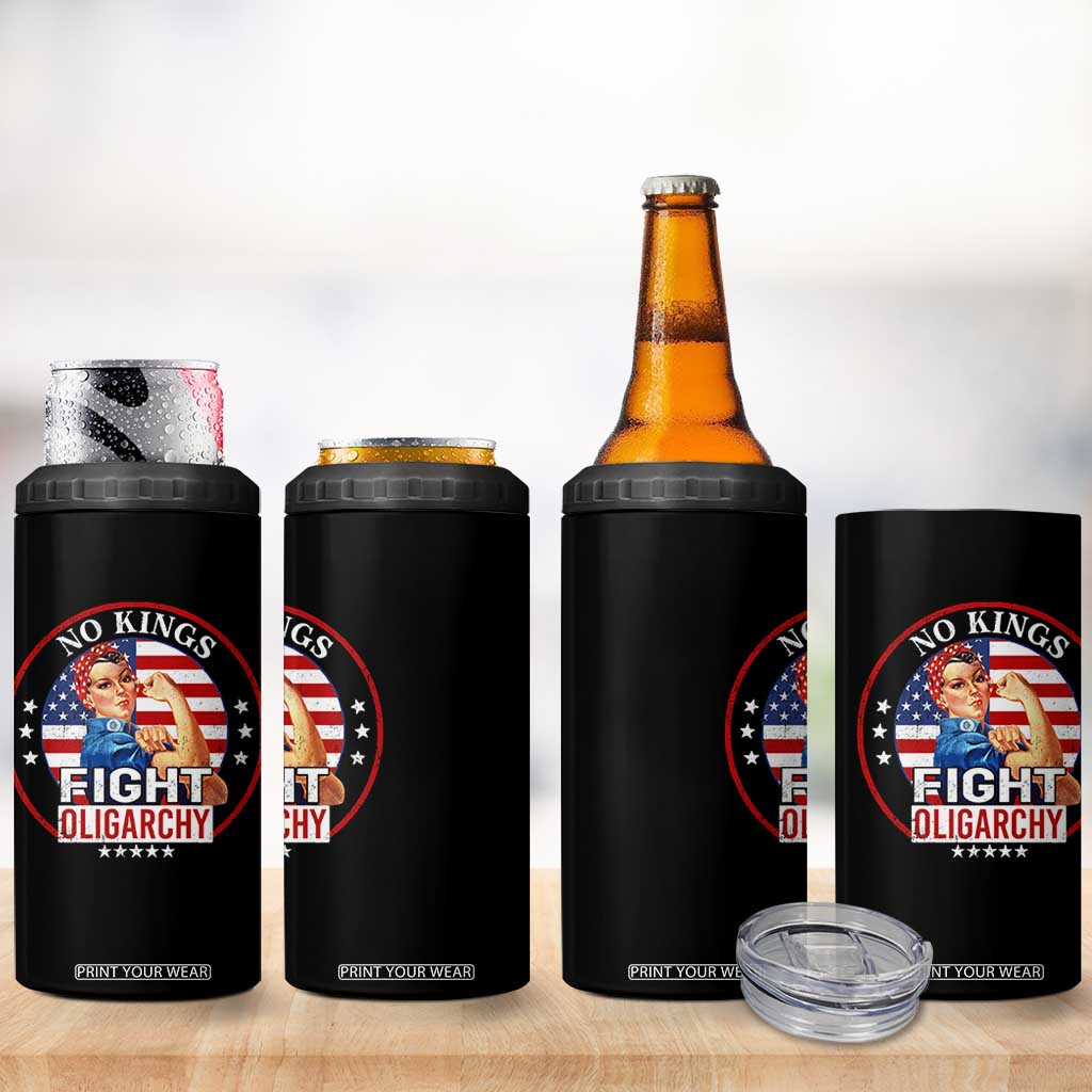 No Kings Fight Oligarchy 4 in 1 Can Cooler Tumbler Woman's Girl Vintage America Flag TS11 Print Your Wear