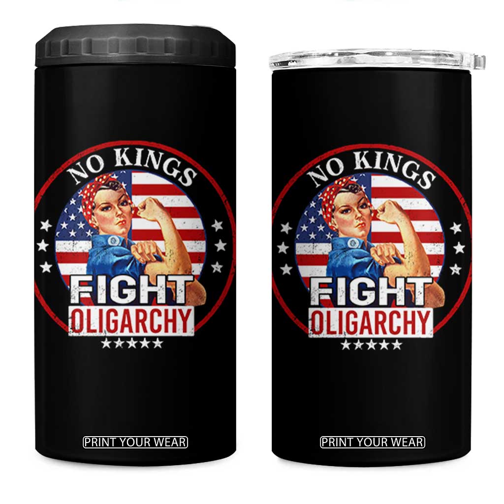 No Kings Fight Oligarchy 4 in 1 Can Cooler Tumbler Woman's Girl Vintage America Flag TS11 One Size: 16 oz Black Print Your Wear