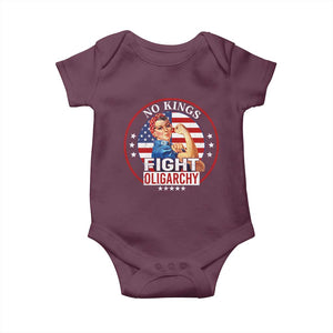 No Kings Fight Oligarchy Baby Onesie Woman's Girl Vintage America Flag TS11 Maroon Print Your Wear