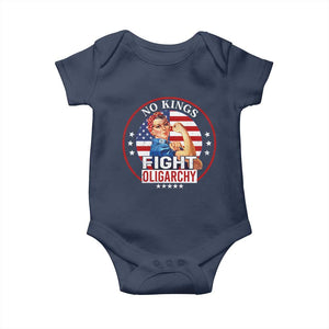 No Kings Fight Oligarchy Baby Onesie Woman's Girl Vintage America Flag TS11 Navy Print Your Wear