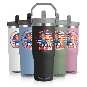 No Kings Fight Oligarchy Flip Straw Tumbler Woman's Girl Vintage America Flag TS11 Print Your Wear