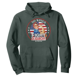 No Kings Fight Oligarchy Hoodie Woman's Girl Vintage America Flag TS11 Dark Forest Green Print Your Wear