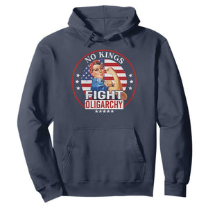 No Kings Fight Oligarchy Hoodie Woman's Girl Vintage America Flag TS11 Navy Print Your Wear