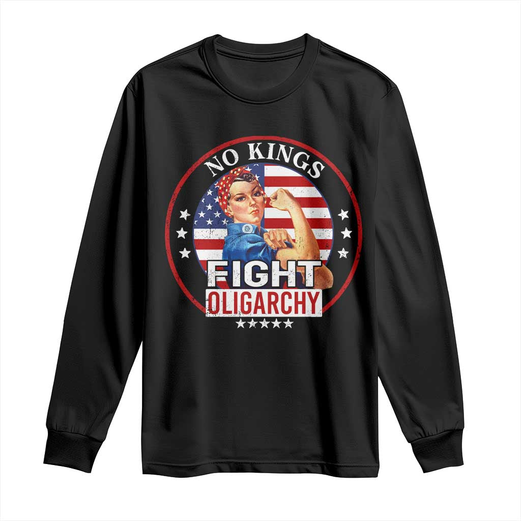 No Kings Fight Oligarchy Long Sleeve Shirt Woman's Girl Vintage America Flag TS11 Black Print Your Wear